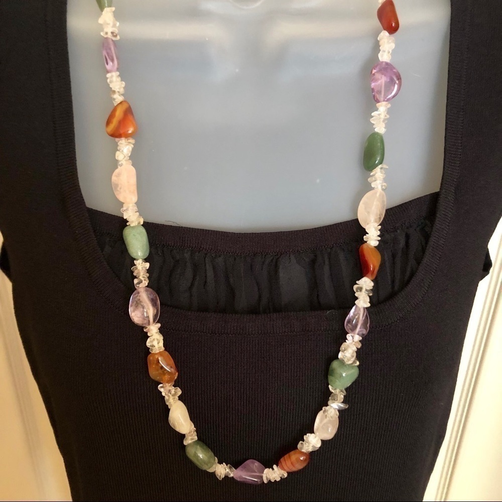Genuine Gem Stone Necklace Amethyst Rose Quartz Blue Green Chic Classy Chic - Picture 4 of 9